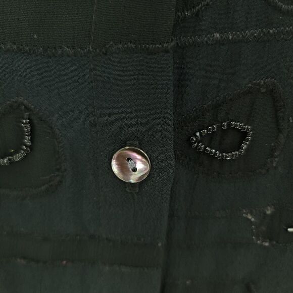 Vintage Black Beaded Rayon Shirt Dress Chico's Size S/M - Picture 9 of 13